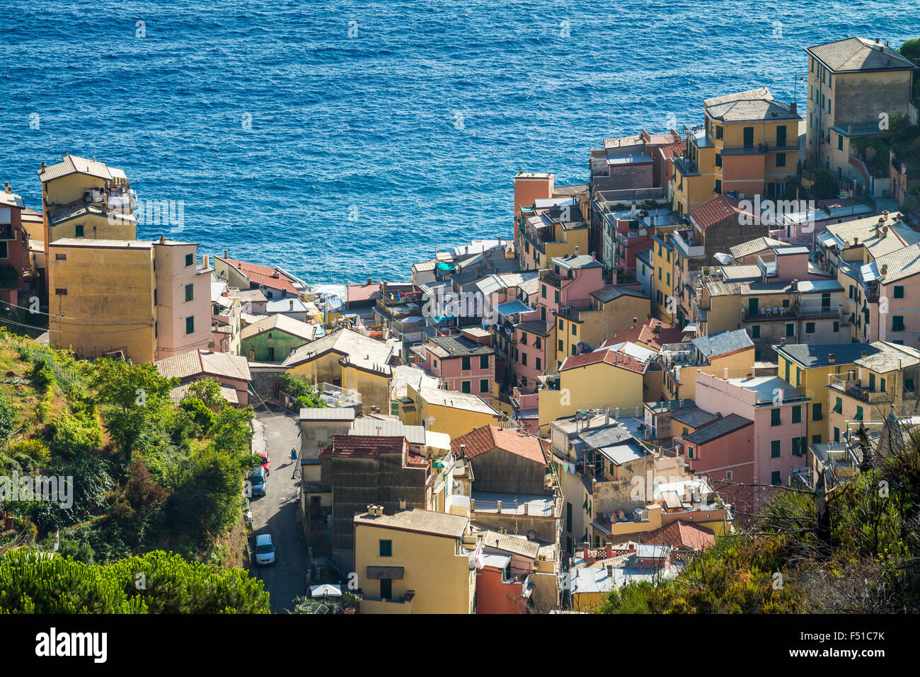 Riomaggiore su Cinque Terre in Italia, UE, l'Europa. Foto Stock