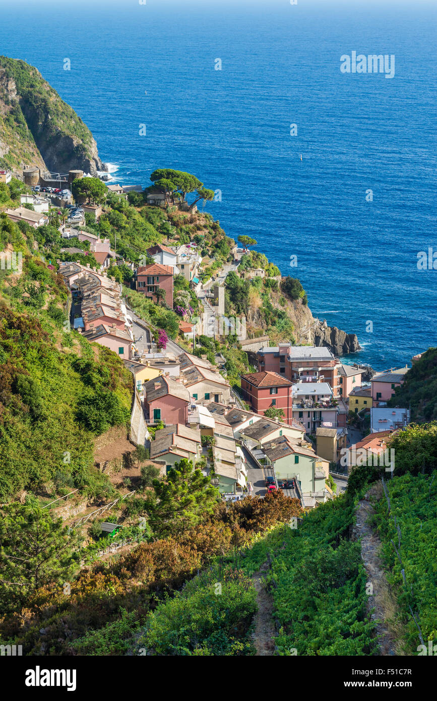 Riomaggiore su Cinque Terre in Italia, UE, l'Europa. Foto Stock