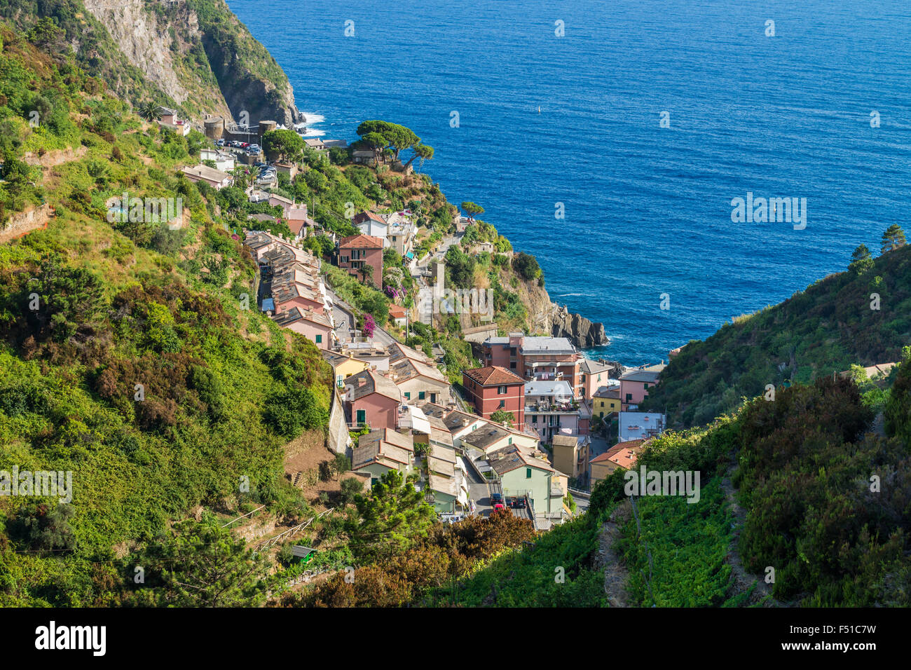 Riomaggiore su Cinque Terre in Italia, UE, l'Europa. Foto Stock