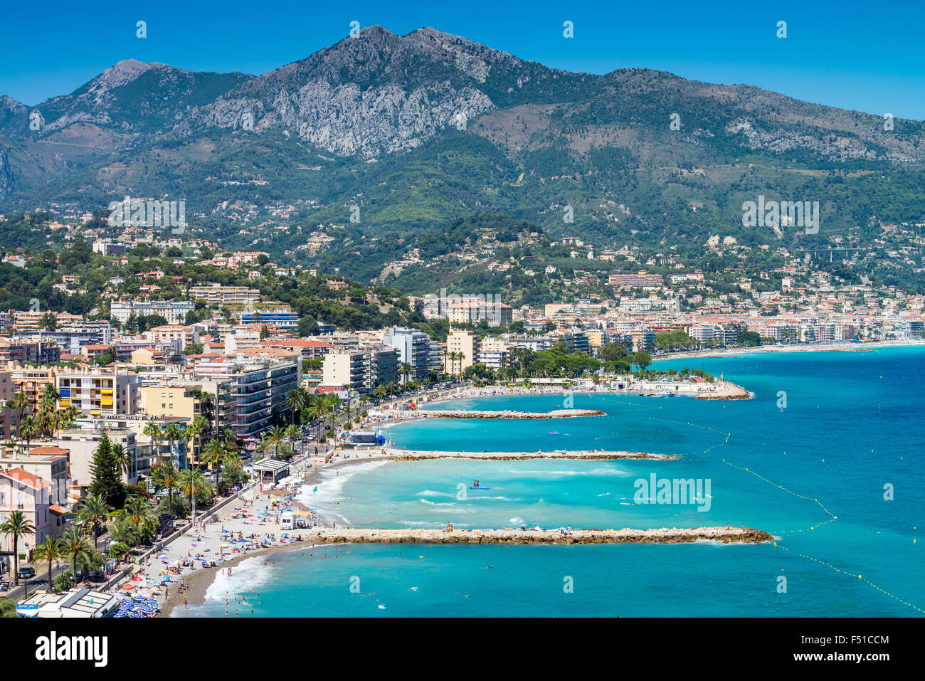 Spiaggia di Carnolès, Roquebrune Cap Martin, alpi marittime, Francia, Unione Europea, Europa Foto Stock