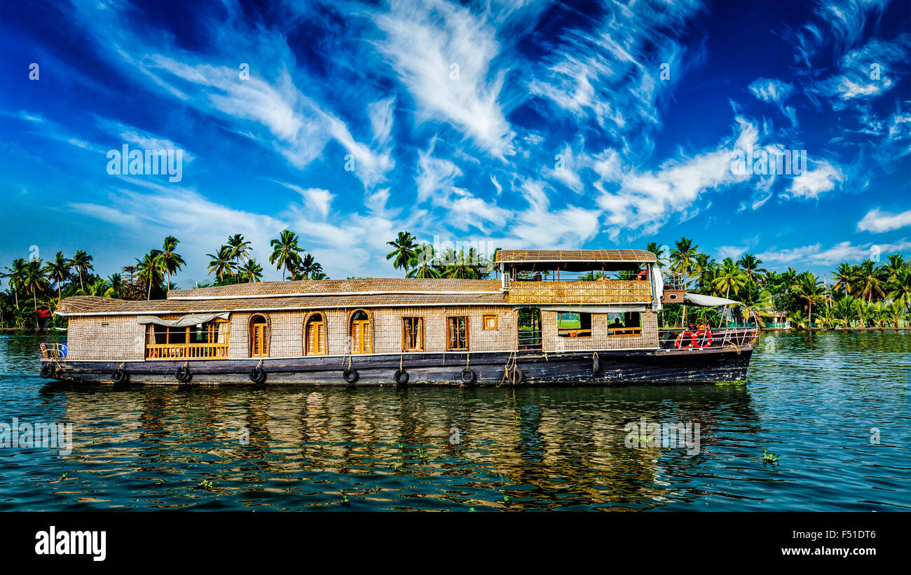 Houseboat in Kerala backwaters, India Foto Stock