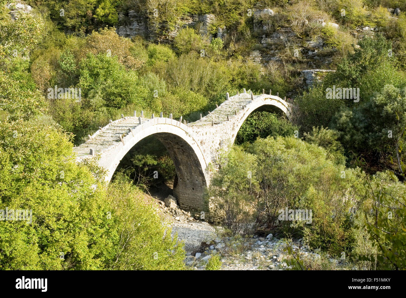 Antico ponte in pietra Zagori, Pindo, Epiro, Grecia. Foto Stock