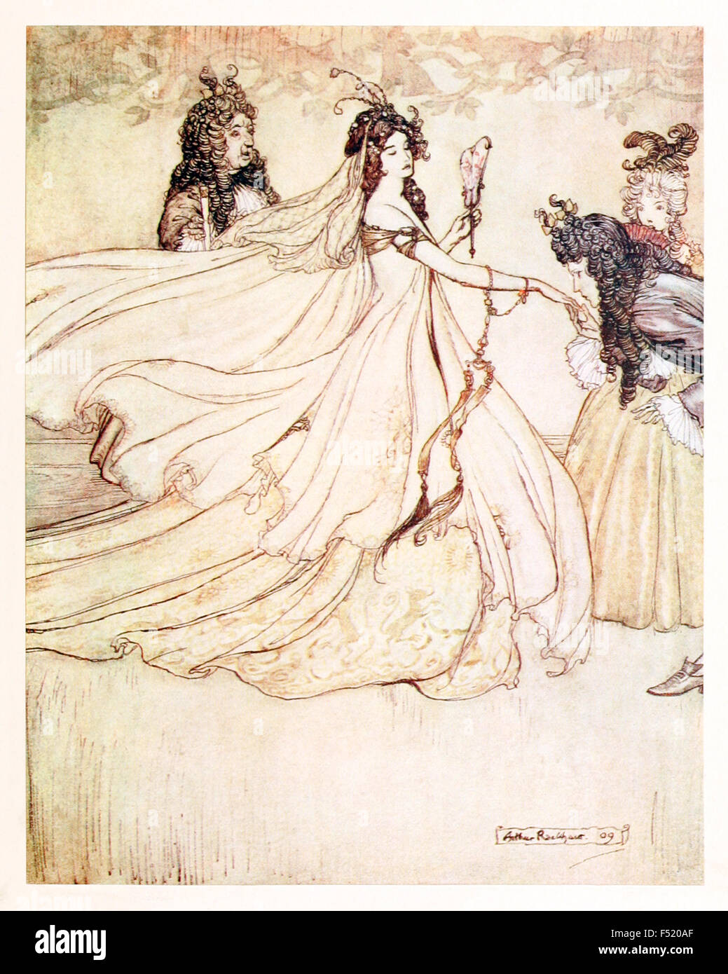 "Ashenputtel passa la palla.' da 'Ashenputtel' (Cinderella) in "Le Fiabe dei Fratelli Grimm', illustrazione di Arthur Rackham (1867-1939). Vedere la descrizione per maggiori informazioni. Foto Stock