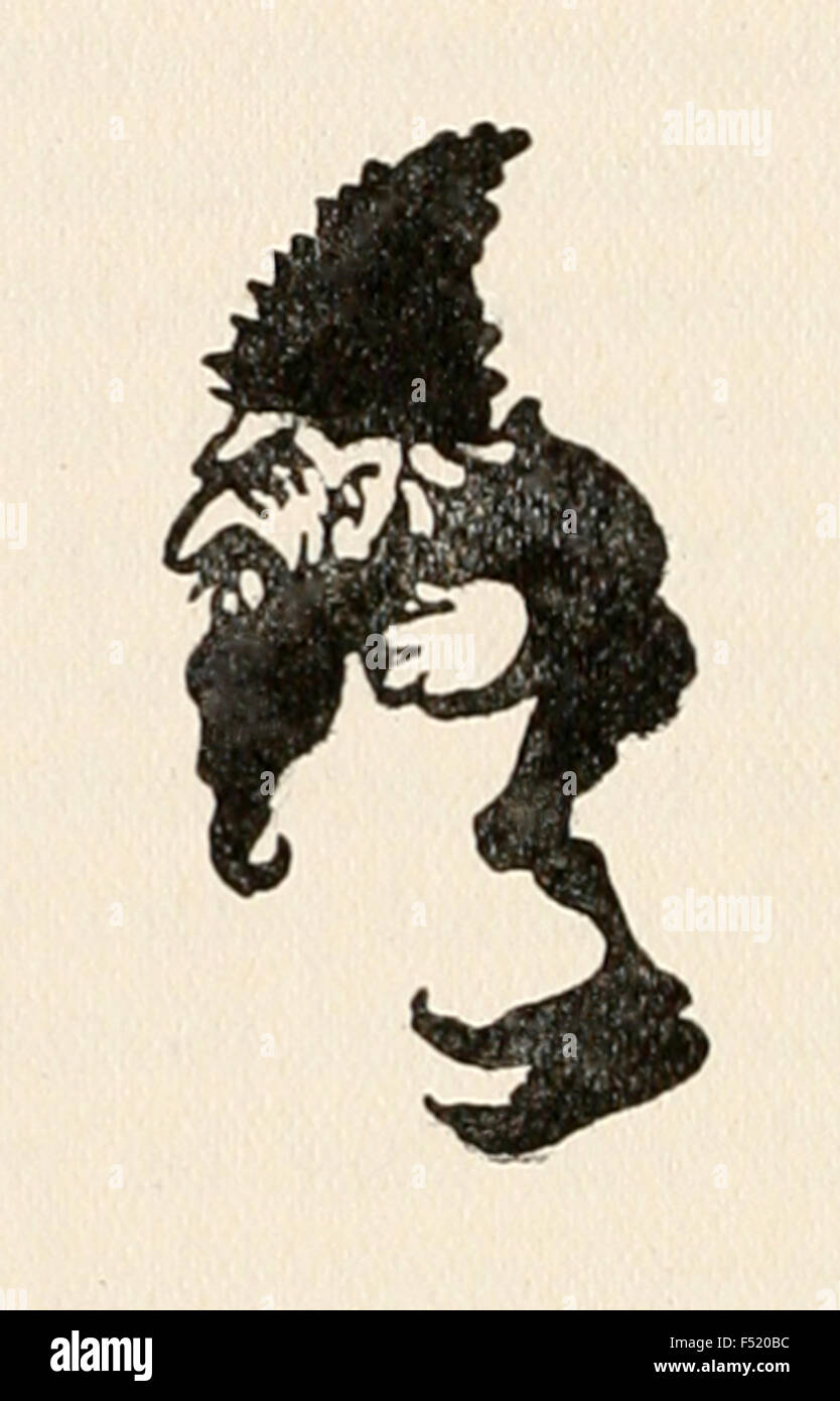 Angry Dwarf silhouette, da "Le Fiabe dei Fratelli Grimm', illustrazione di Arthur Rackham (1867-1939). Vedere la descrizione per maggiori informazioni. Foto Stock