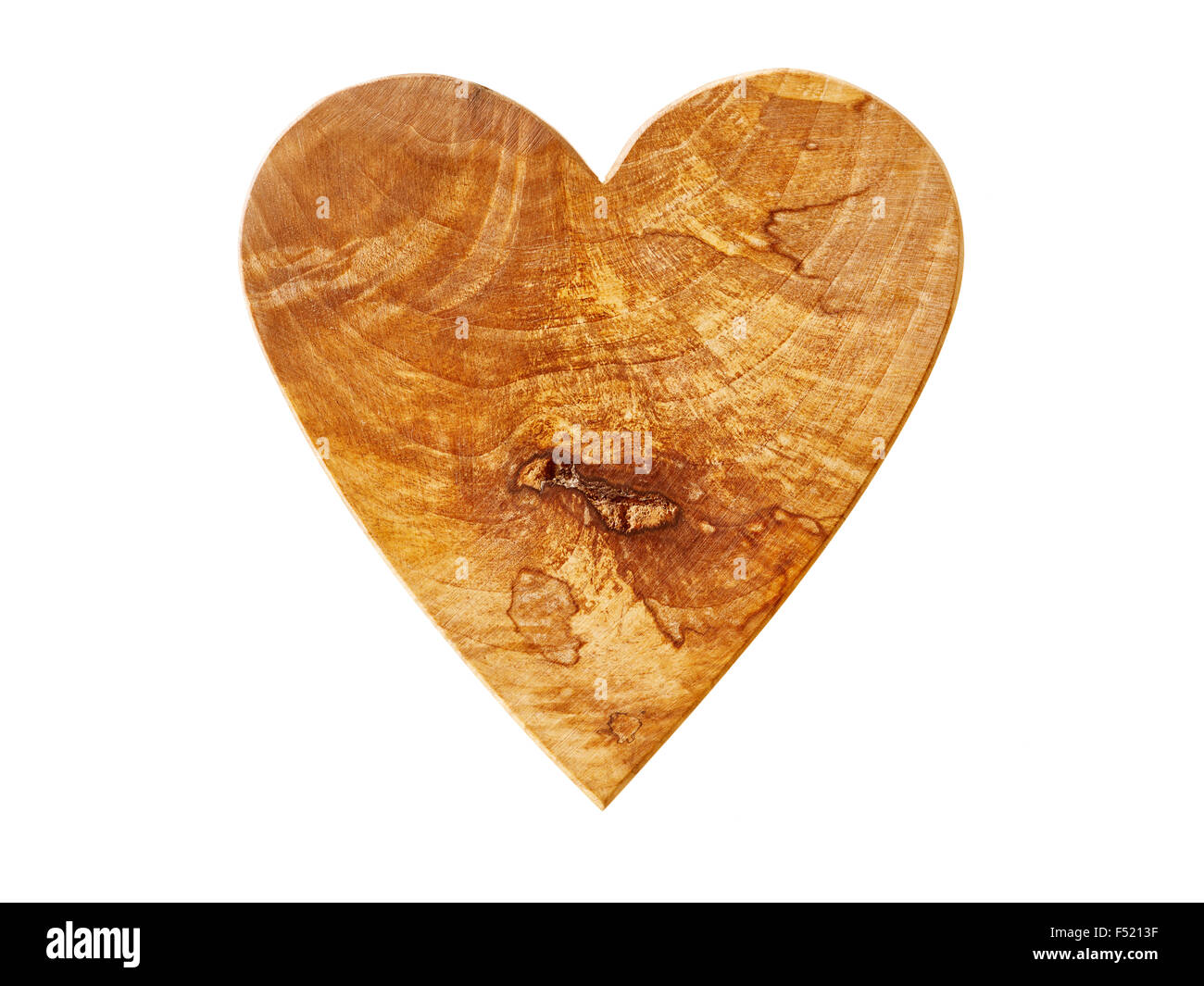 Beiges Herz aus Holz auf weiß Foto Stock