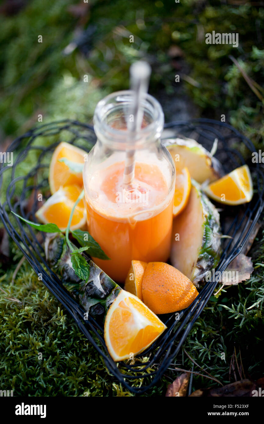 Il succo prodotto in casa da frutta e verdure fresche Foto Stock