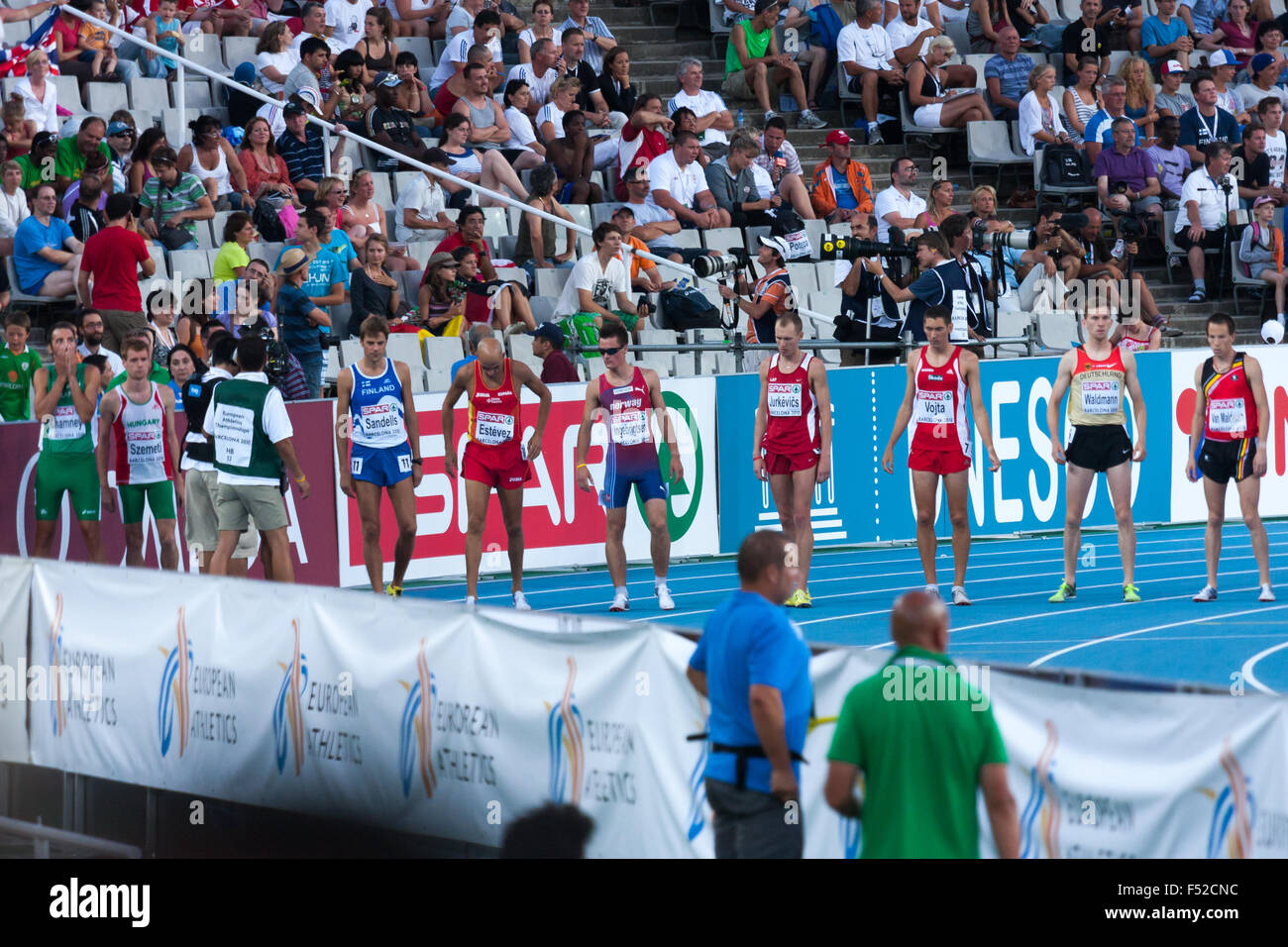 110m Ostacoli evento durante il ventesimo Campionato Europeo di Atletica presso lo Stadio Olimpico sul 2010 a Barcellona, Spagna Foto Stock