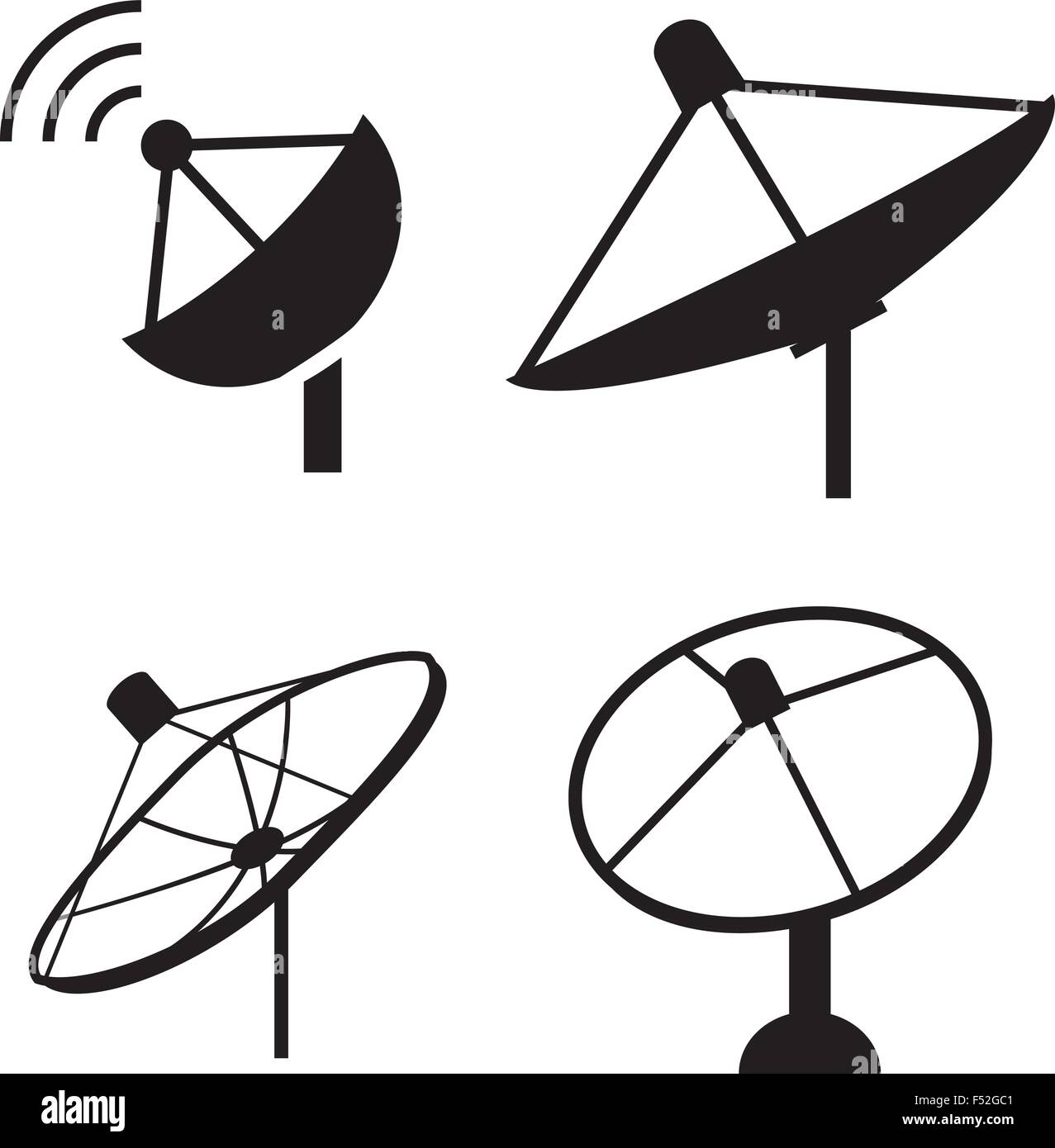 Set di silhouette parabola satellitare icona vettore, Illustrazione Vettoriale