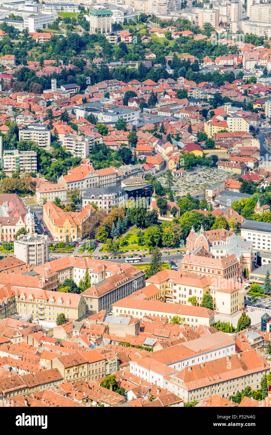 Vista aerea di Brasov Romania vecchio centro della città Foto Stock
