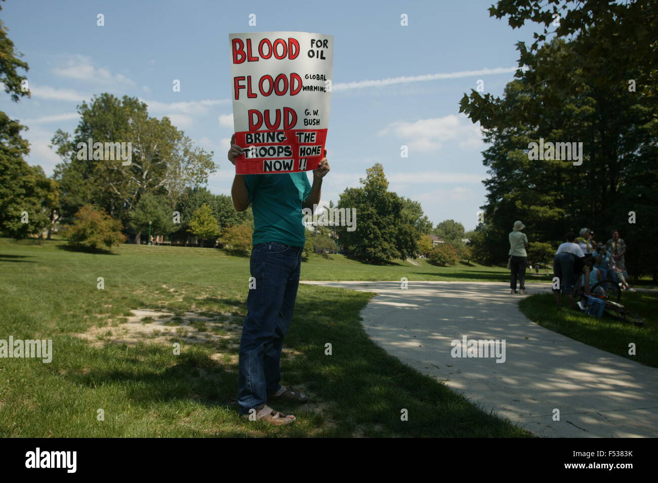 Durante l'anti-guerra di proteste contro la guerra in Iraq e George W Bush ha portato da Cindy Sheehan durante il 2005. Foto Stock