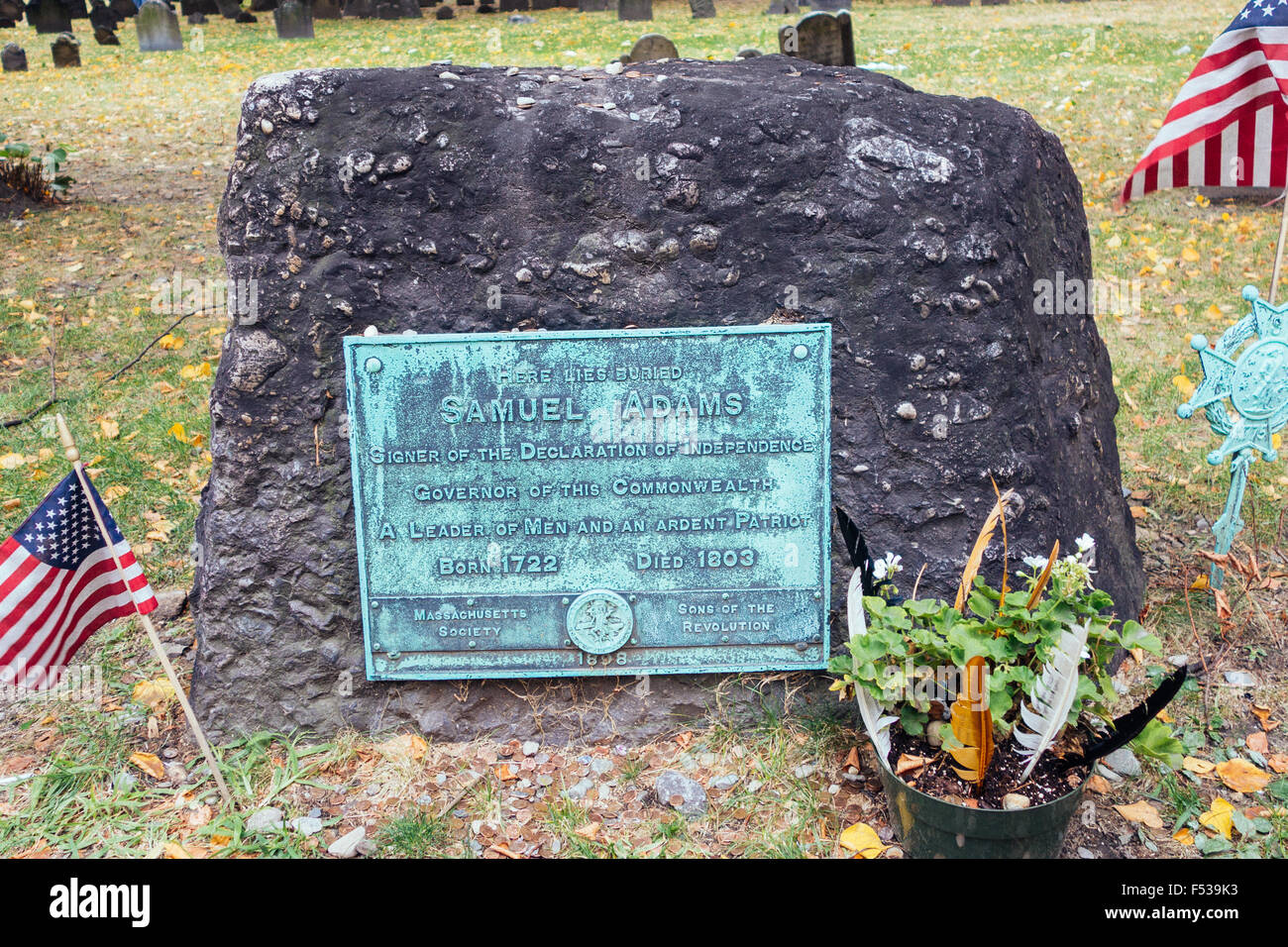 Samuel Adams grave 'sam adams 'granaio di massa di seppellimento di Boston Foto Stock