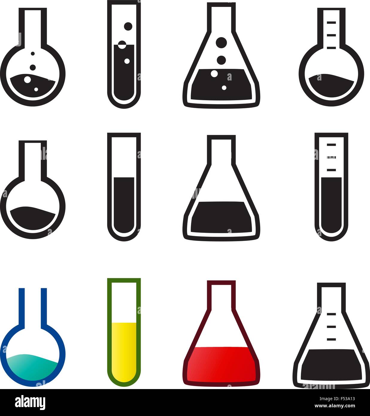 Chimica e lab icone, illustrazione vettoriale Illustrazione Vettoriale