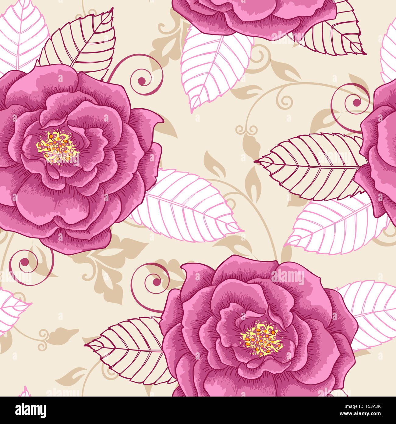 Decorative pattern senza soluzione di continuità con le rose rosa Foto Stock