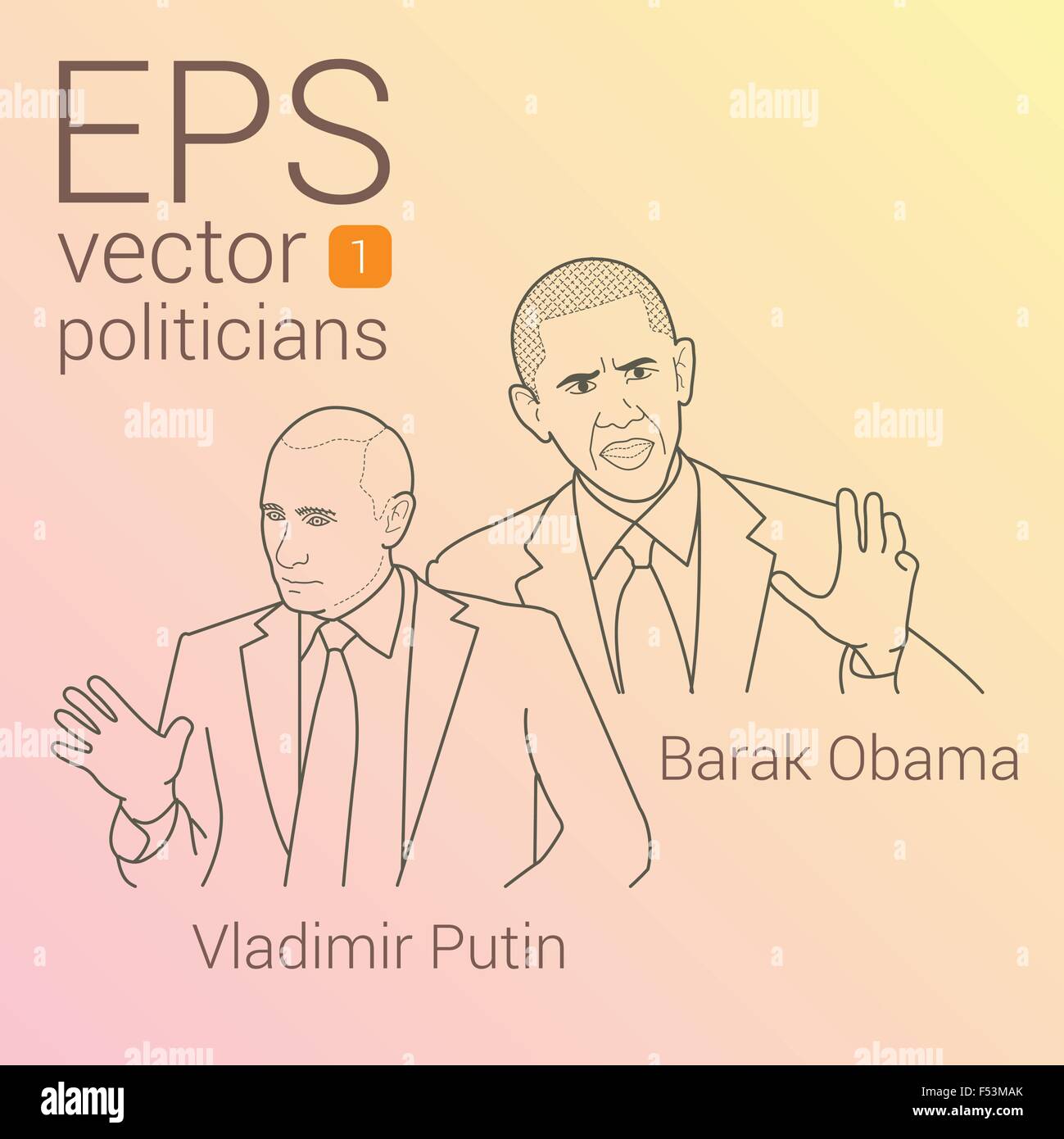 Contorno vettore lineare ritratto del Presidente degli Stati Uniti Barack Obama e il leader della Federazione Russa Vladimir Putin. inizio di nuovo il freddo Illustrazione Vettoriale