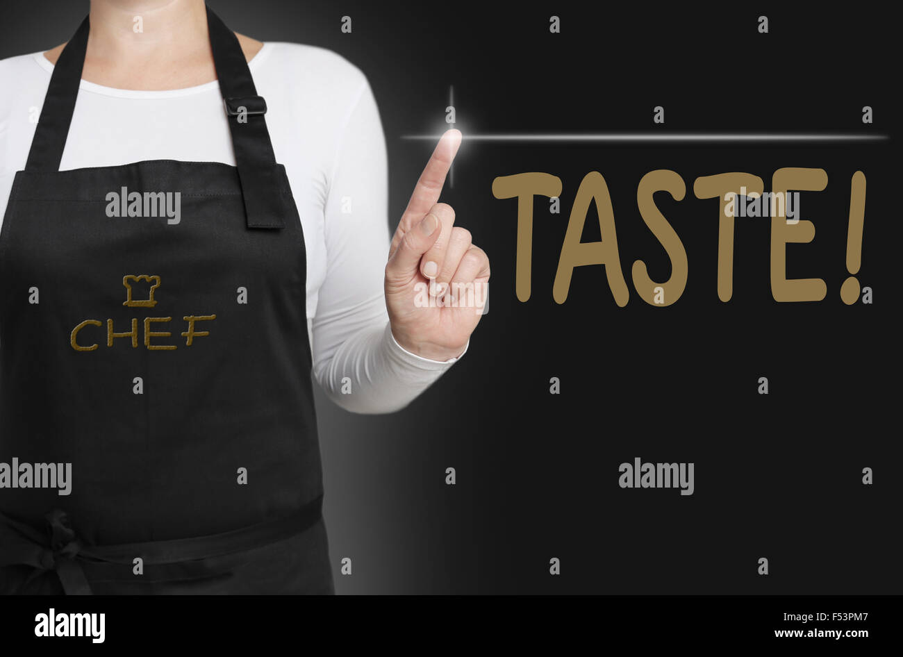 Sfondo del gusto cucinare azionato il concetto del touchscreen. Foto Stock