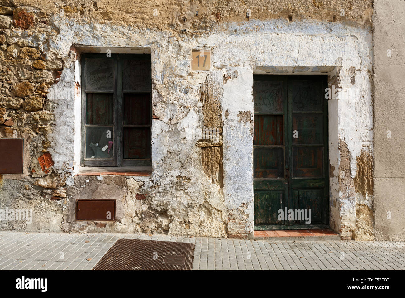 Edificio medievale parete in Pals, Catalogna, Spagna Foto Stock