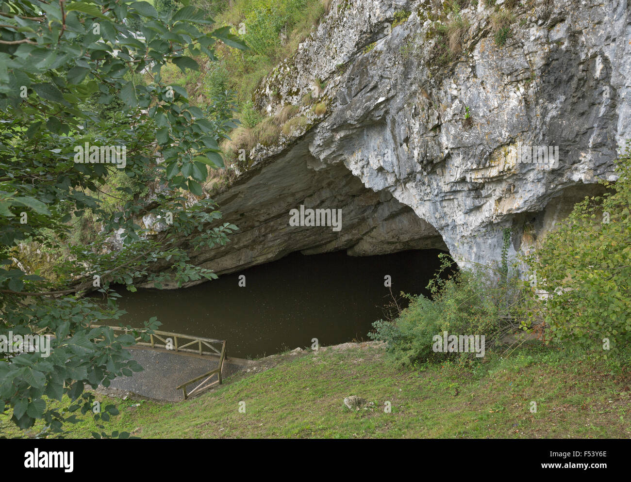 Luogo dove Pivka fiume entra le grotte di Postumia, Slovenia. Foto Stock