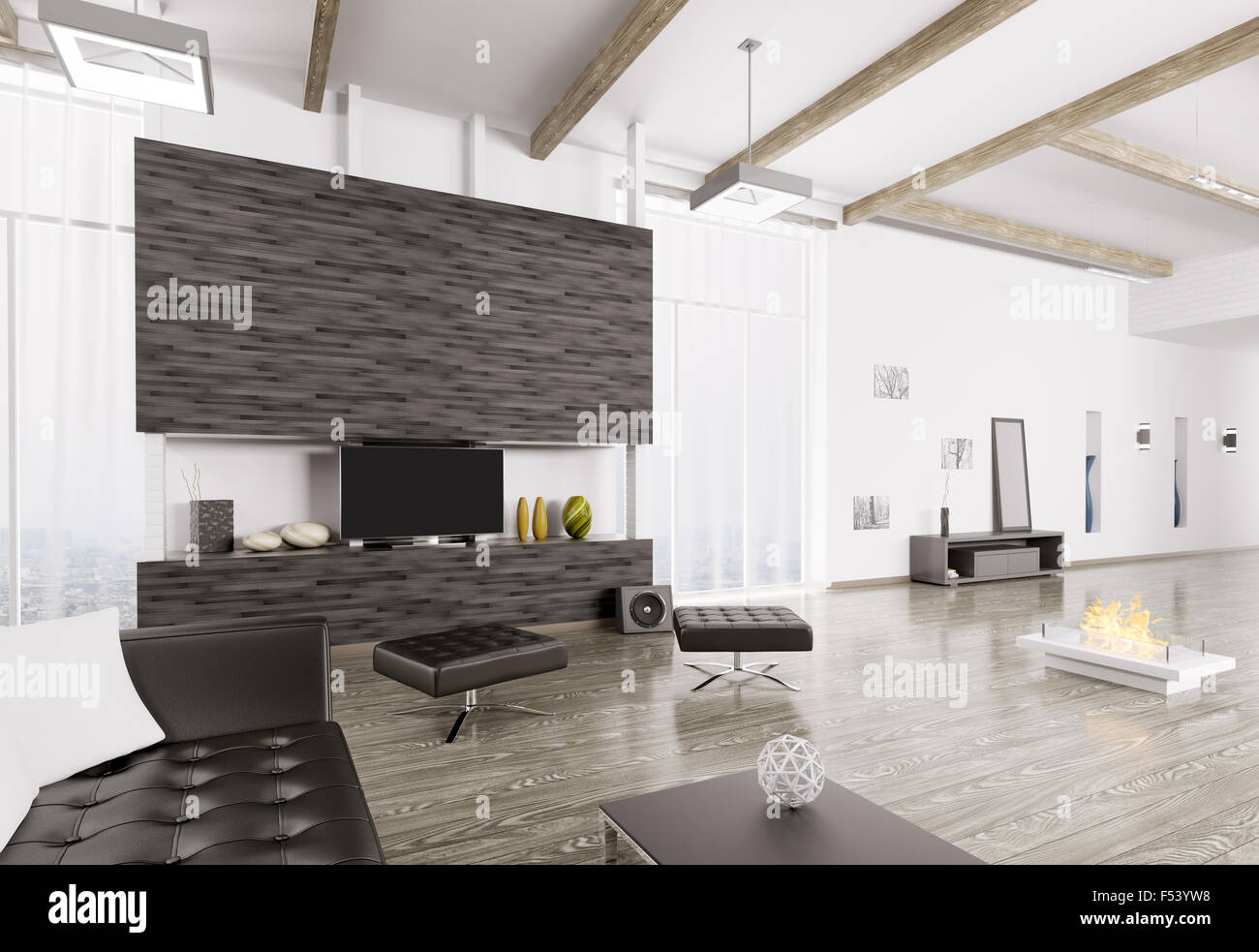 Interno del soggiorno moderno rendering 3D Foto Stock