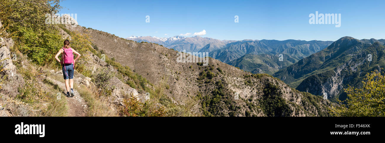 Escursioni nelle Alpi Marittime, Vesubie Valley, il Parco Nazionale del Mercantour, Nice, Francia Foto Stock
