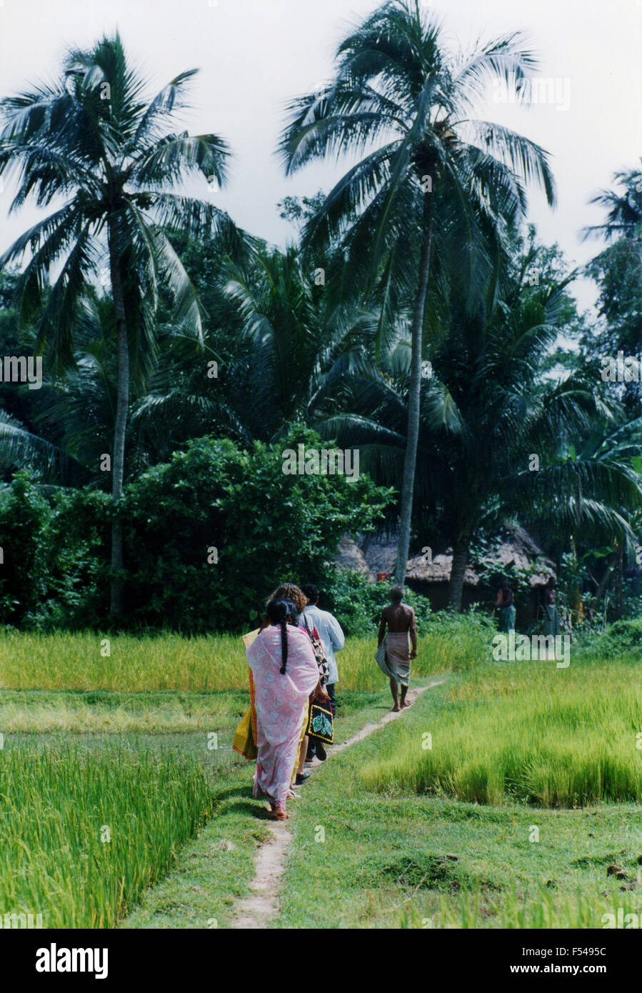 Passeggiate lungo un percorso nella foresta pluviale area di conservazione nello stato di Orissa sulla costa orientale dell'India - 1992 Foto Stock