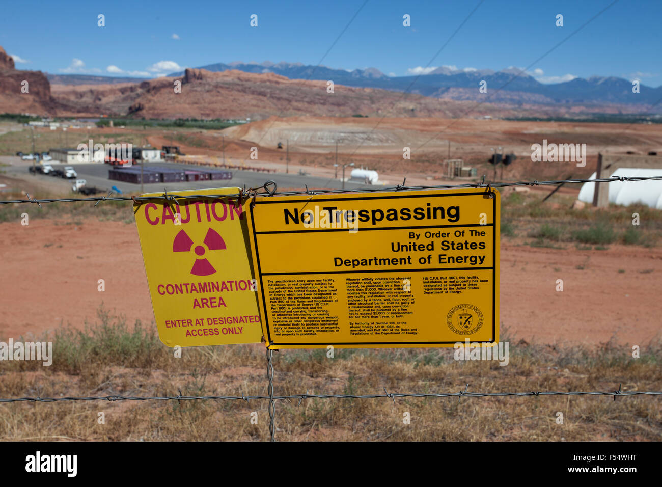 Moab Utah radiazione uranio zona di contaminazione di segno. Foto Stock
