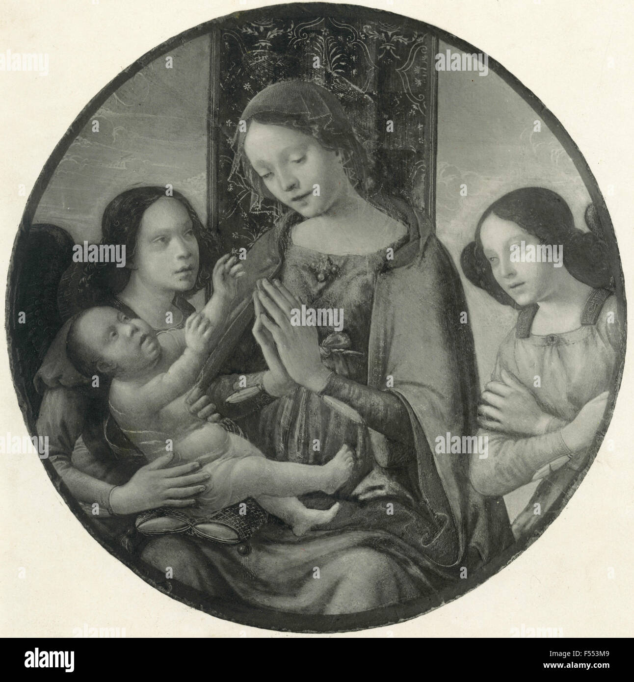 Arte sacra: pittura round con la Madonna e il bambino con altre donne, Italia Foto Stock