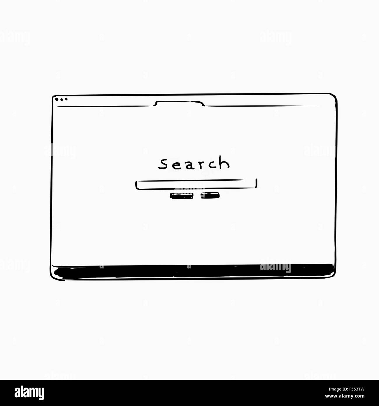 Illustrazione dell'icona Cerca sullo schermo del computer contro uno sfondo bianco Foto Stock