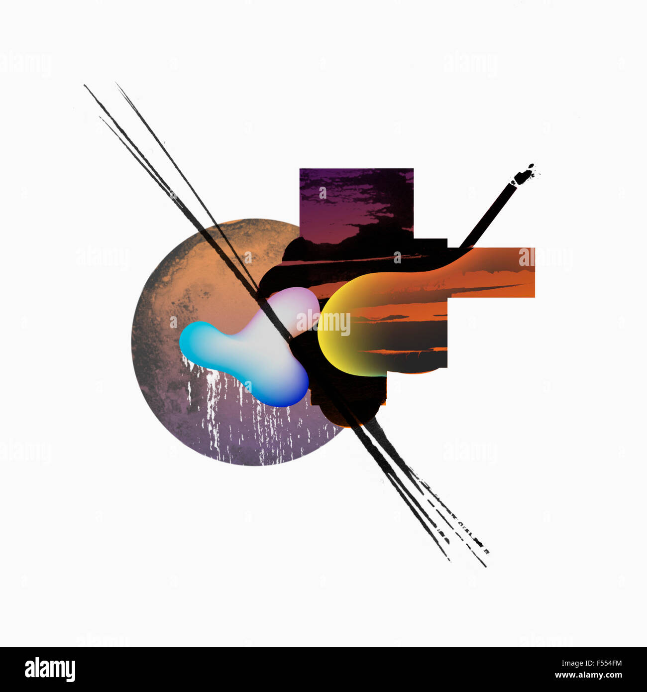 Immagine illustrativa di pioggia durante il tramonto contro uno sfondo bianco Foto Stock