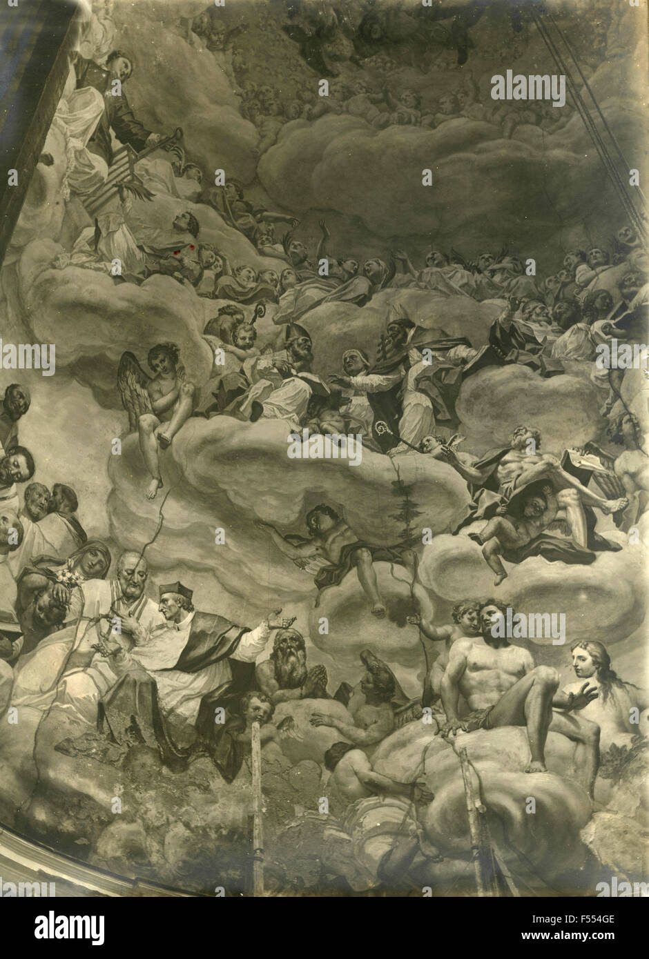 Arte sacra: Vito D'Anna, affreschi sul soffitto di San Salvatore, Palermo, Italia Foto Stock