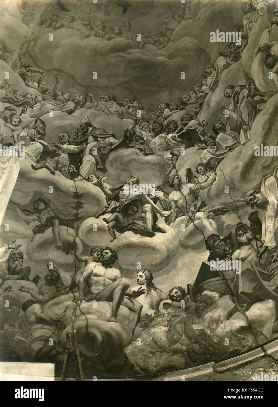 Arte sacra: Vito D'Anna, affreschi sul soffitto di San Salvatore, Palermo, Italia Foto Stock