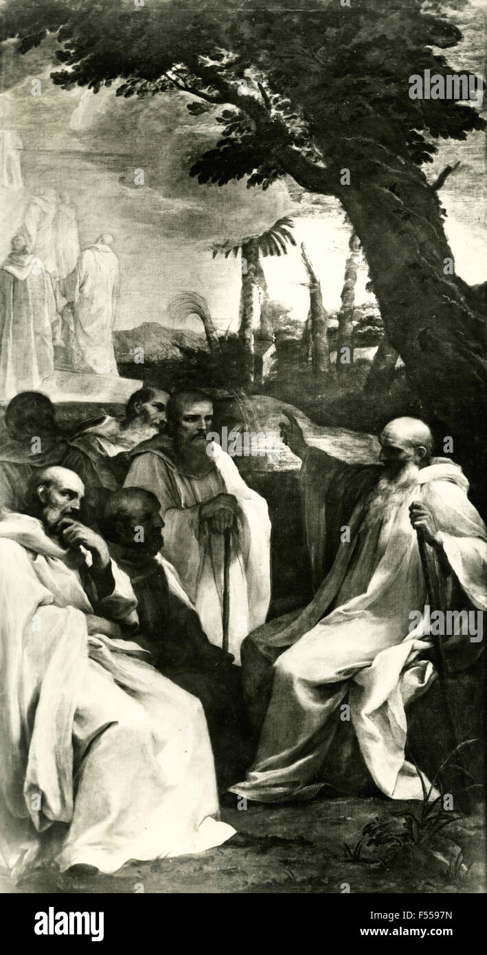 Pinacoteca vaticana: S. Romualdo narra la sua visione per i suoi compagni, il dipinto di Andrea Sacchi Foto Stock