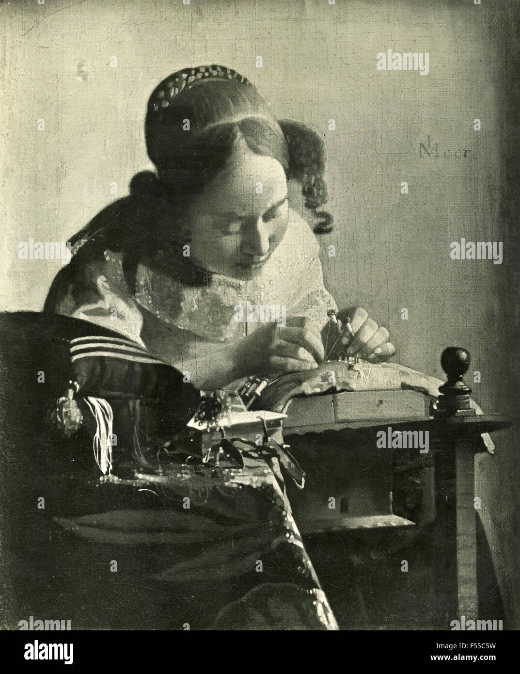 Il Museo Nazionale del Louvre, Parigi: Lacemaker, il dipinto di Jan van der Meer, detto Vermeer Foto Stock