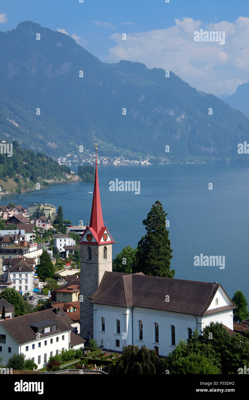 Chiesa di Santa Maria Weggis Lago di Lucerna svizzera Foto Stock