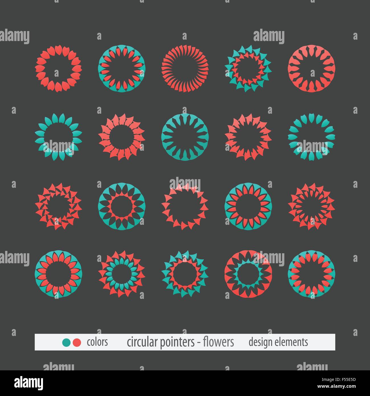 Set di puntatori circolare, di fiori e di sole icone di ispirazione isolata su sfondo grigio. vettore web elementi di design e logo Illustrazione Vettoriale Set di puntatori circolare, di fiori e di sole icone di ispirazione isolata su sfondo grigio. vettore web elementi di design e logo Illustrazione Vettoriale