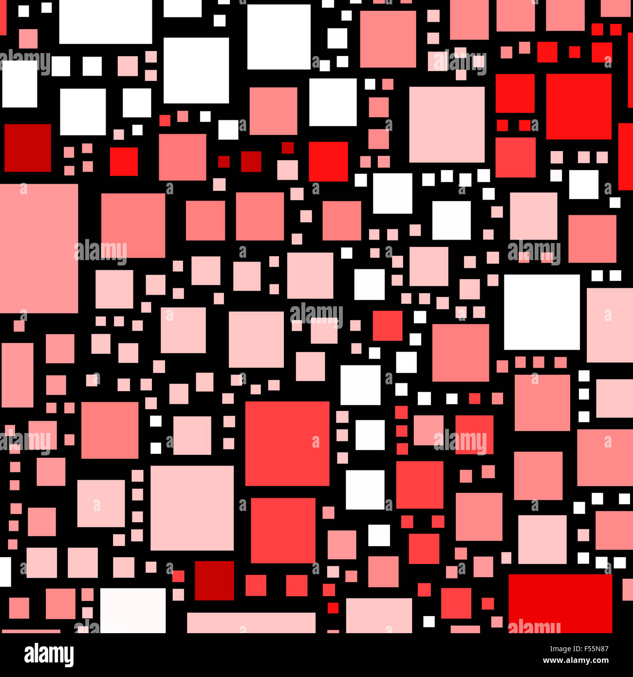 Rosso e rosa piazze pattern astratti su uno sfondo nero. Foto Stock