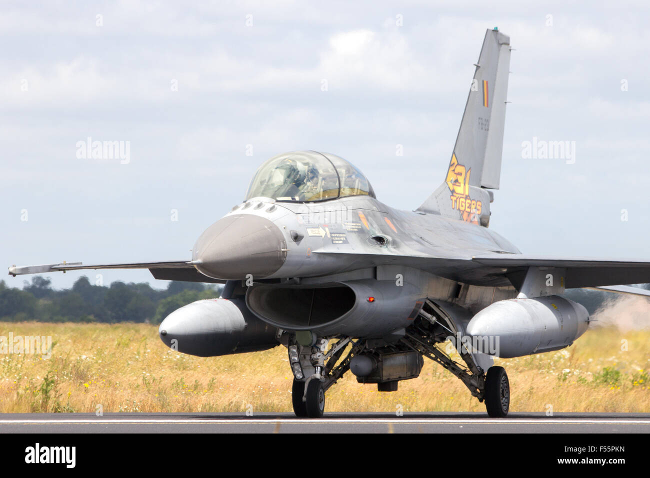 Aria belga Forza F-16 fighter jet durante il NATO Tiger Meet in Schleswig-Jagel airbase Foto Stock