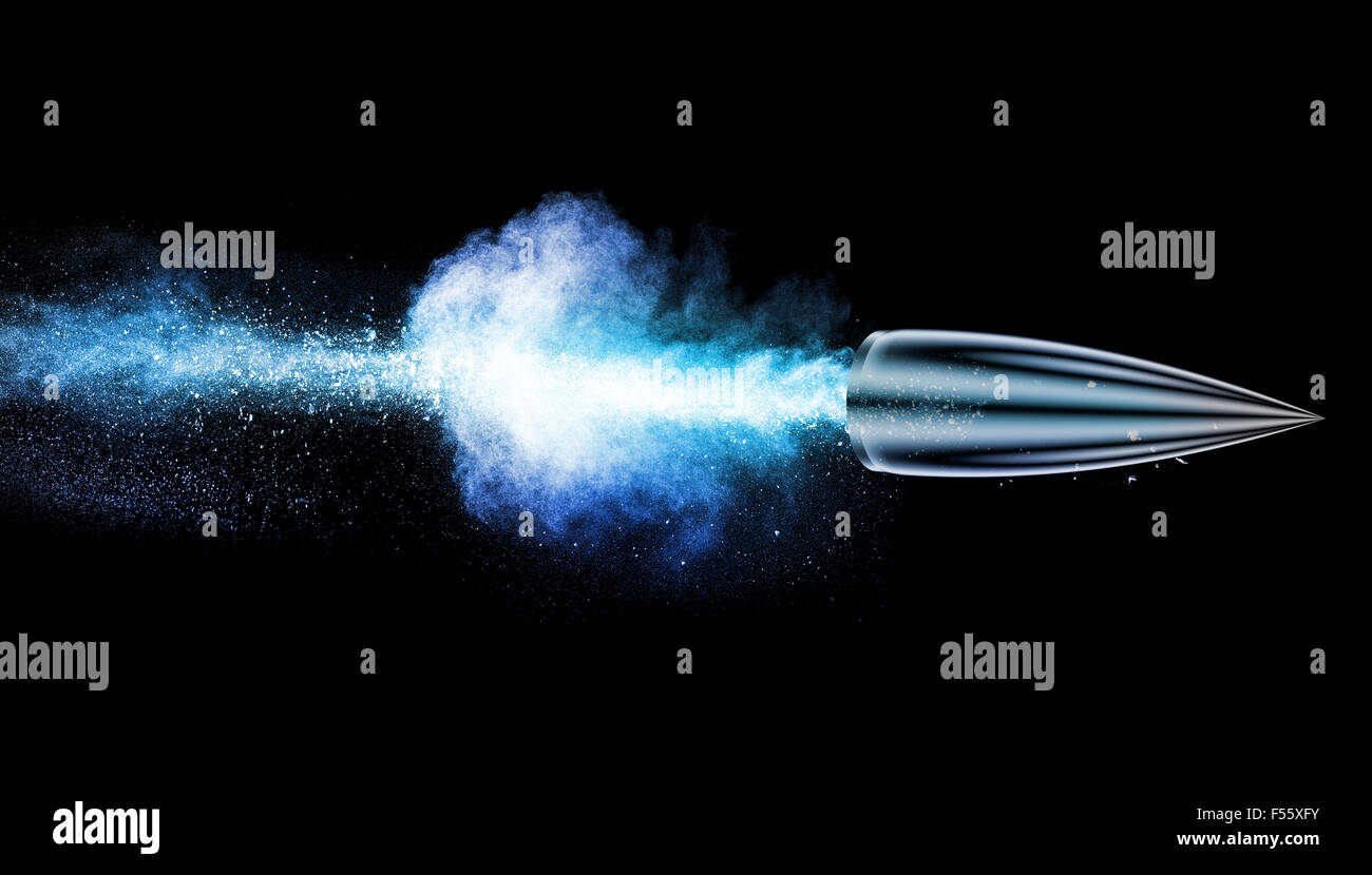 Esplosione con un proiettile isolati su nero. Foto Stock