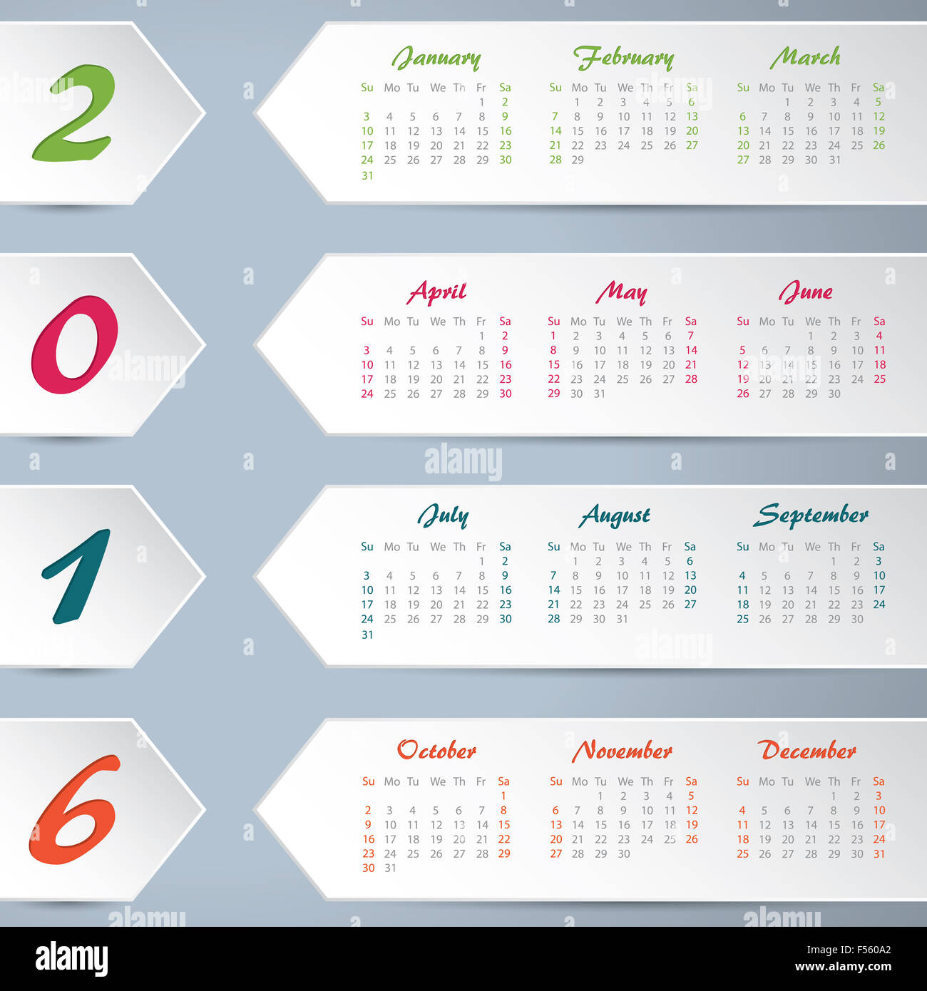 Nuovo design del calendario con frecce bianche per il 2016 Foto Stock
