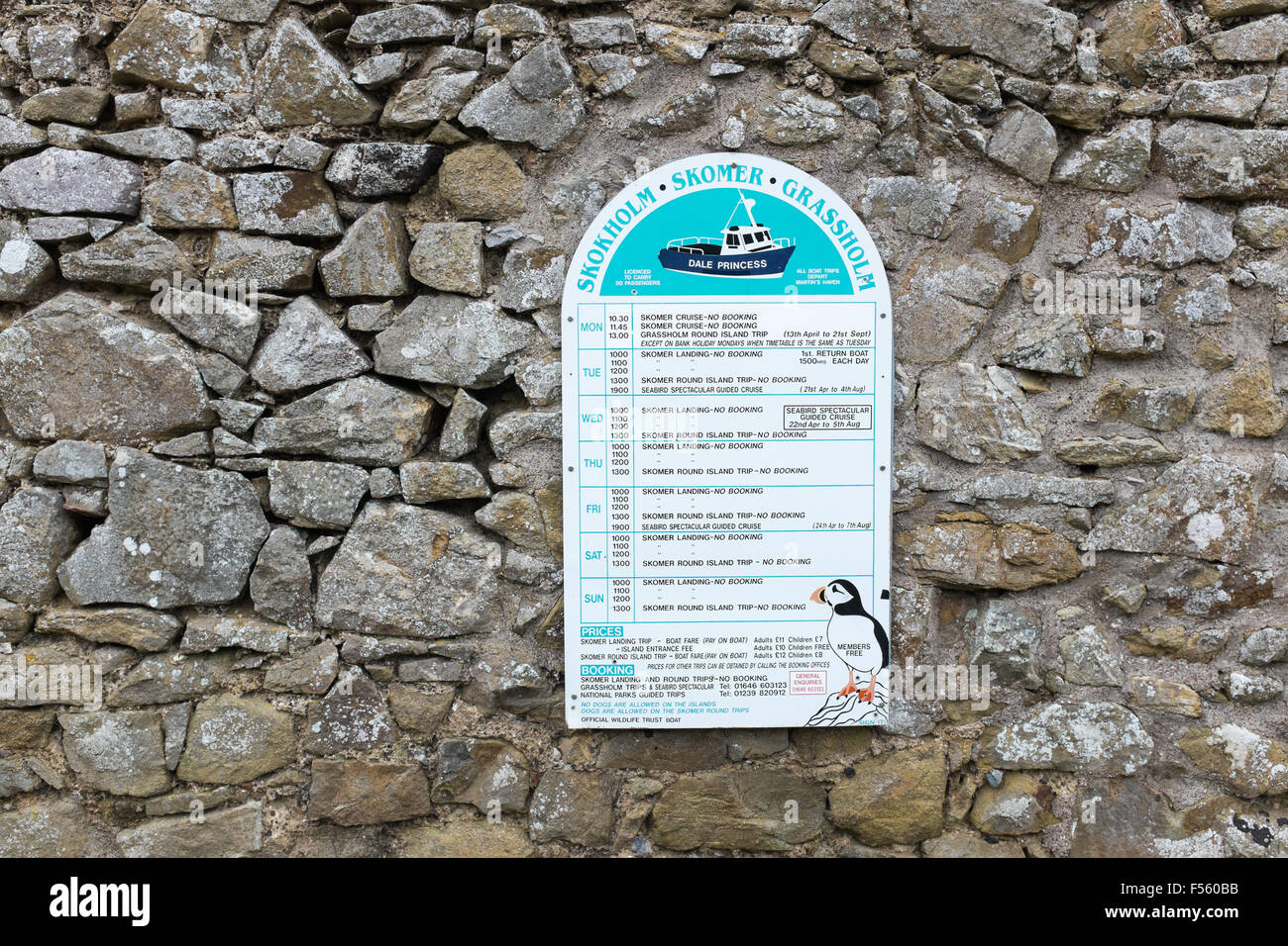 Calendario per gite in barca a Isola Skomer su Il Pembrokeshire Coast da Martins HAven Foto Stock