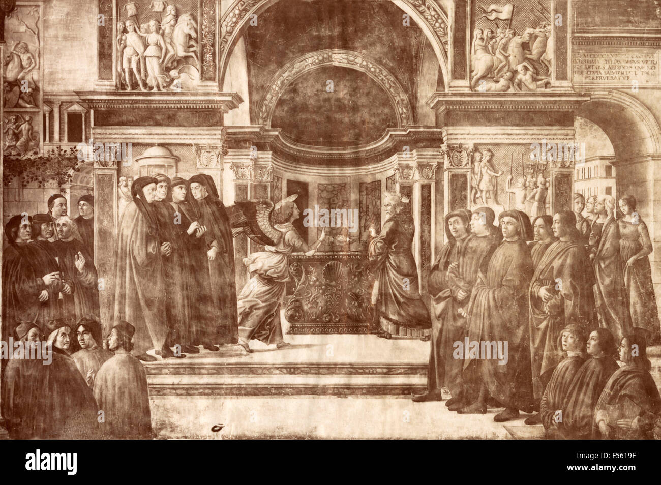 Chiesa di Santa Maria Novella, Firenze: Il Patriarca Zaccaria nel tempio, dipinta da Domenico Ghirlandaio Foto Stock