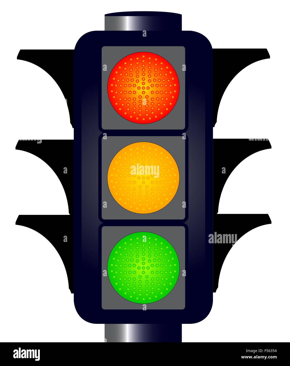 Semaforo con calotte oltre il rosso e il verde delle luci color ambra Foto Stock