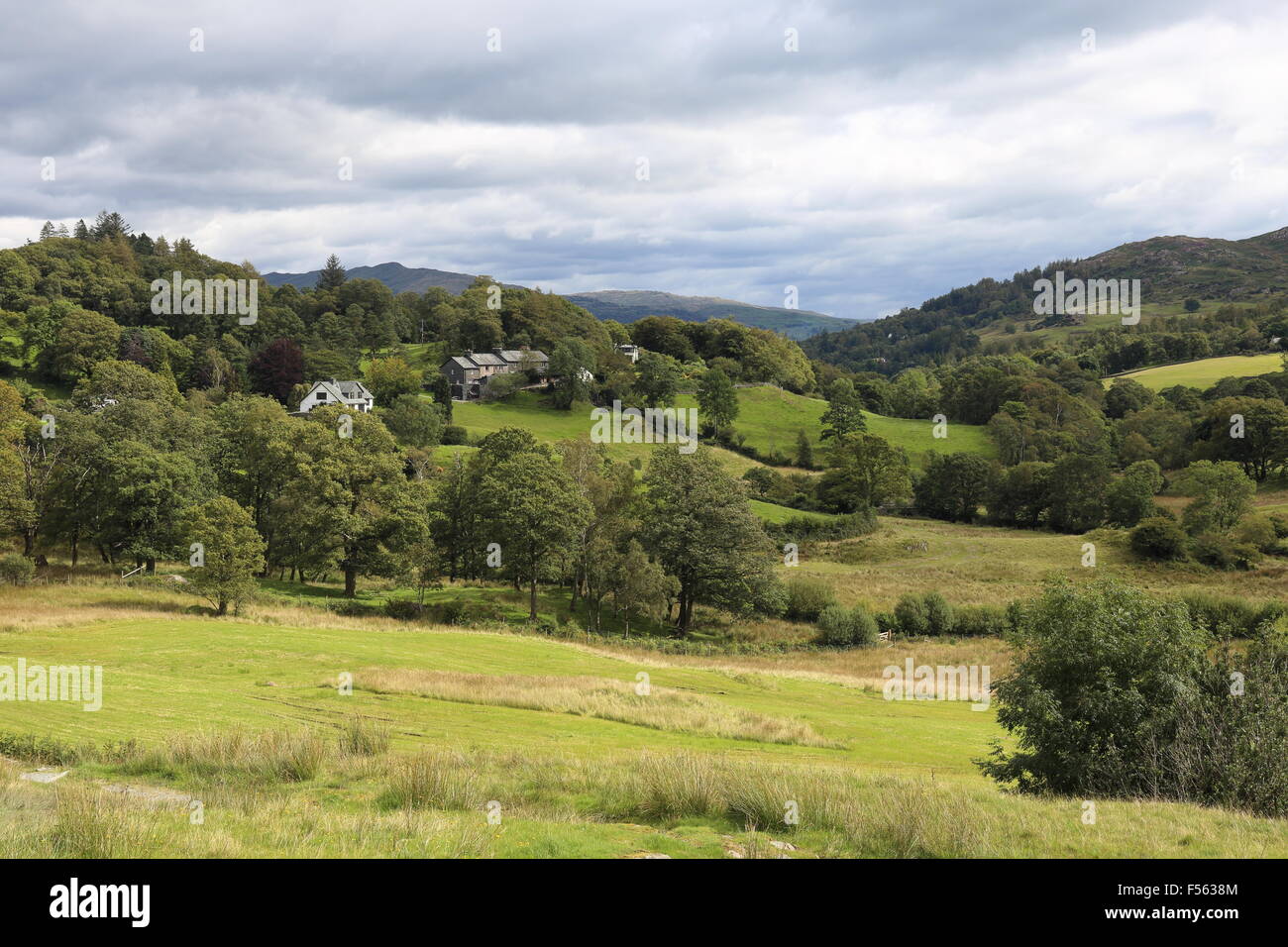 Little Langdale Valley nel cuore di Englands' Parco Nazionale del Distretto dei Laghi. Foto Stock