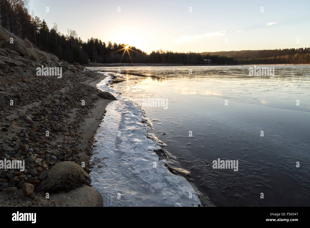 Ghiaccio sul fiume di Umea, Svezia Foto Stock