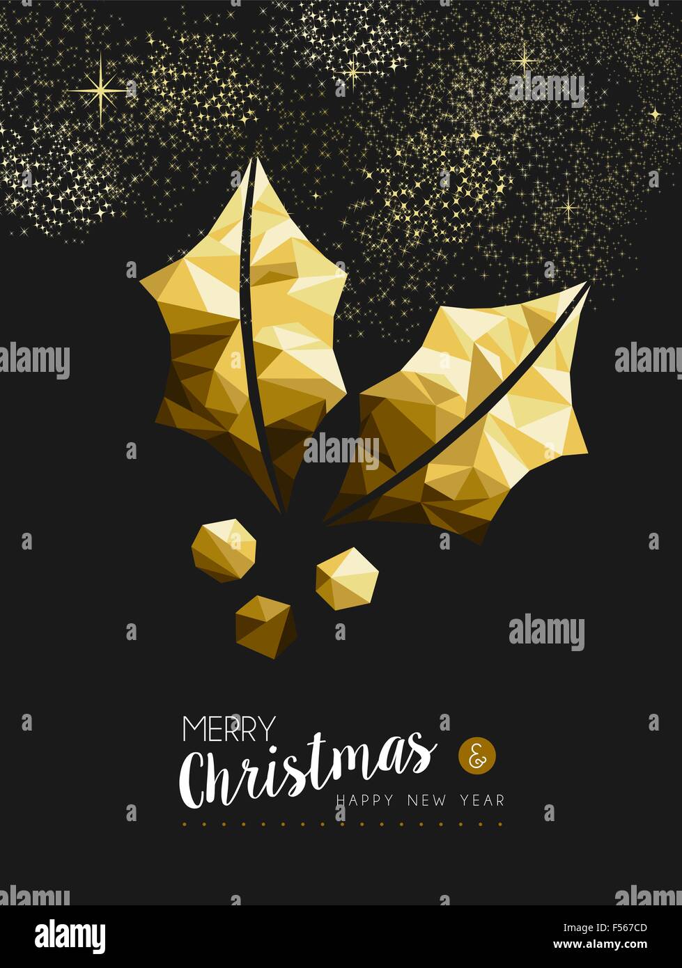 Buon Natale e felice anno nuovo oro fantasia holly impianto nel triangolo hipster stile. Ideale per natale biglietto di auguri o di inviti Illustrazione Vettoriale