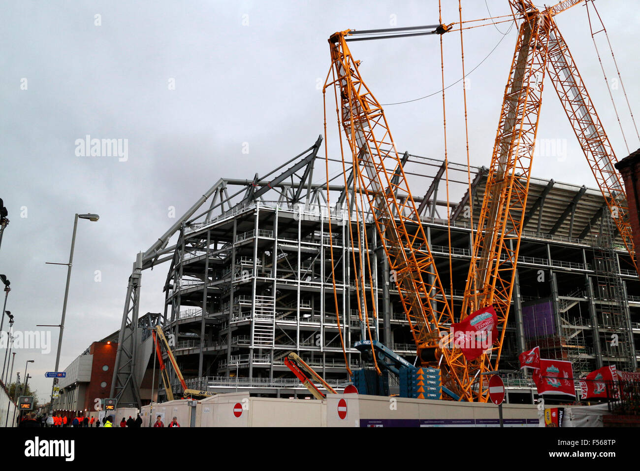 Liverpool FC anfield stadium cavalletto principale in corso di espansione England Regno Unito Foto Stock
