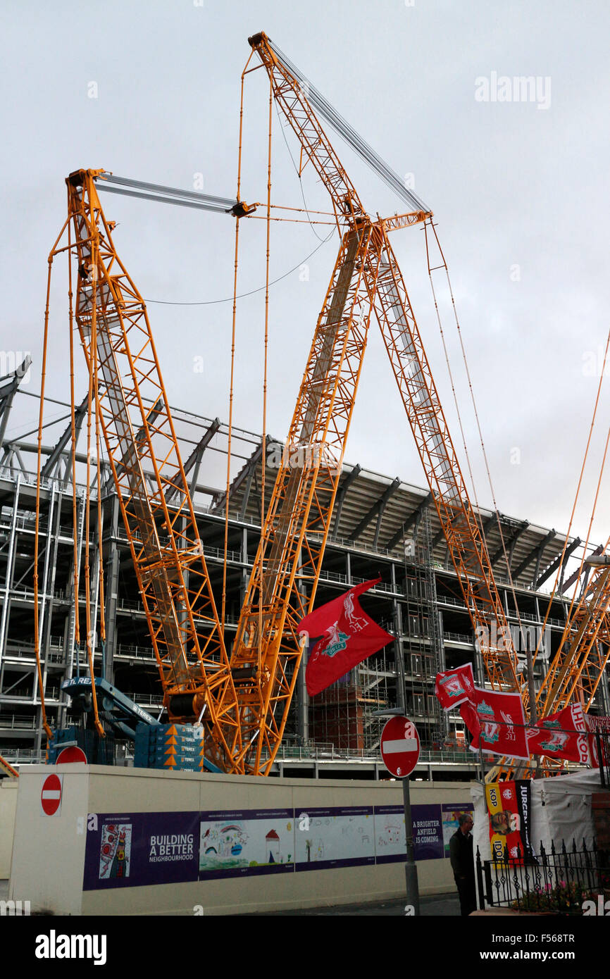 Liverpool FC anfield stadium cavalletto principale in corso di espansione England Regno Unito Foto Stock