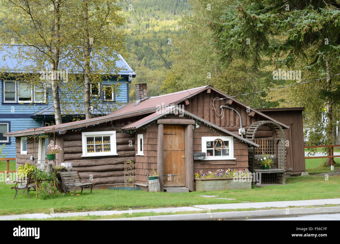 Log Cabin, Skagway, Alaska Foto Stock