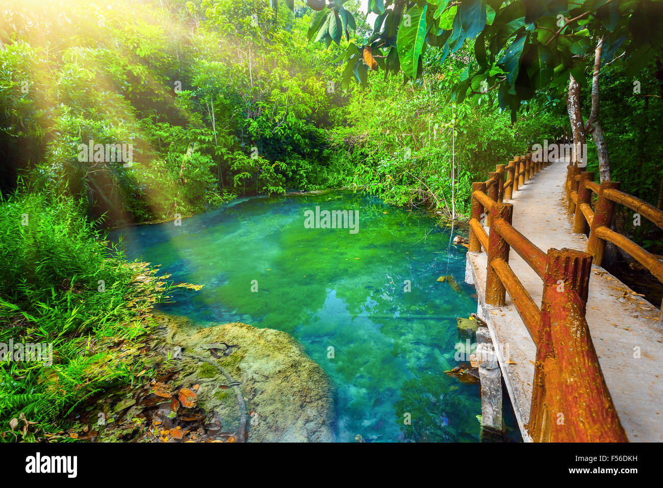 Ponte su calme acque blu Foto Stock