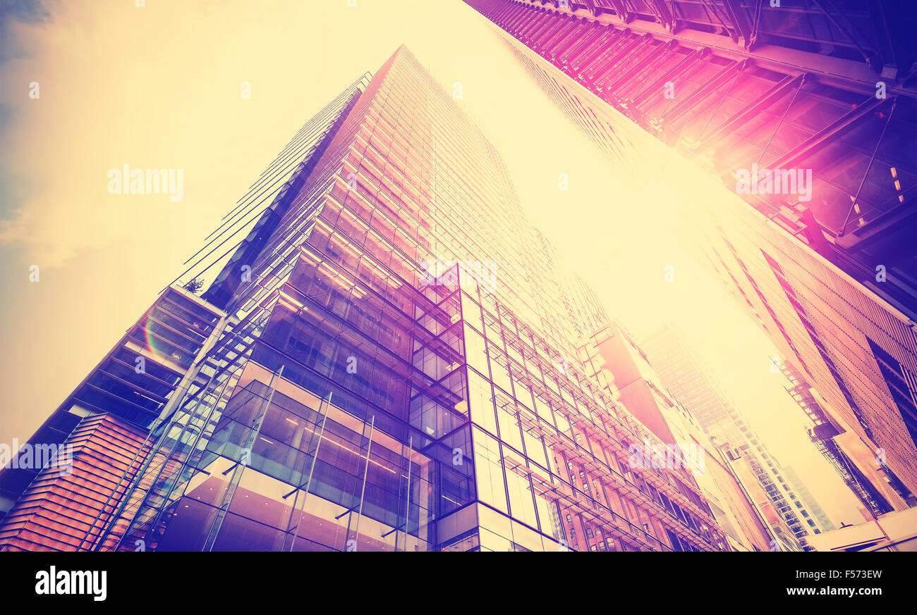 Vintage stile instagram foto di grattacieli di Manhattan al tramonto, New York City, Stati Uniti d'America. Foto Stock