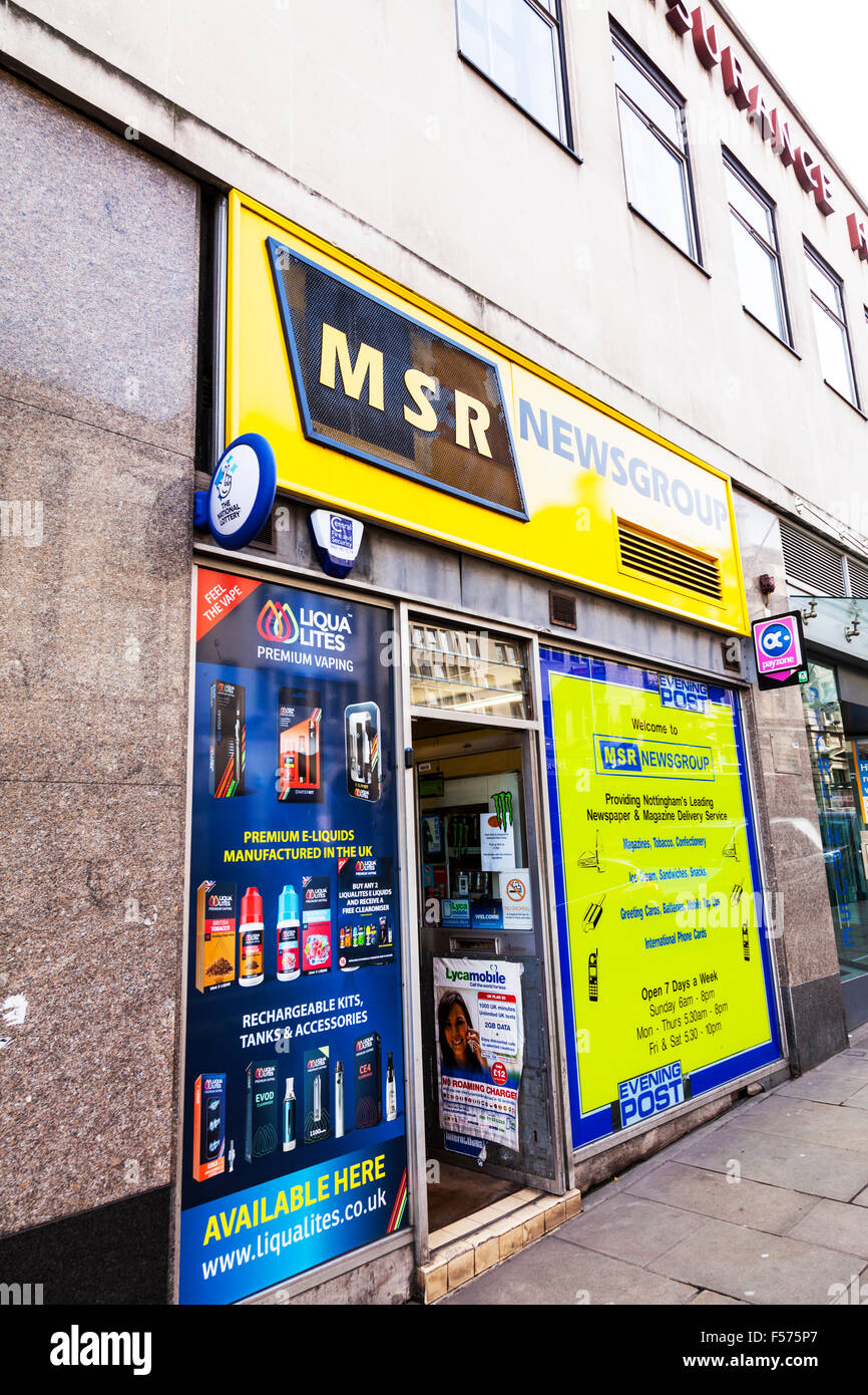 MSR edicola shop store nome sign costruire la facciata esterna ingresso Nottingham City Centre Regno Unito GB Inghilterra Nottinghamshire Foto Stock